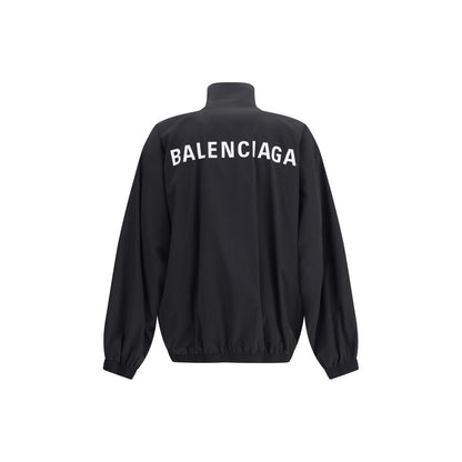 Back view of Balenciaga Black Polyester Shell Jacket with bold embroidery.