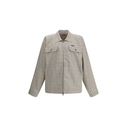 Balenciaga Multicolor Cotton Coat featuring checked pattern, classic collar, chest flap pockets, overshirt style for AW25 season.