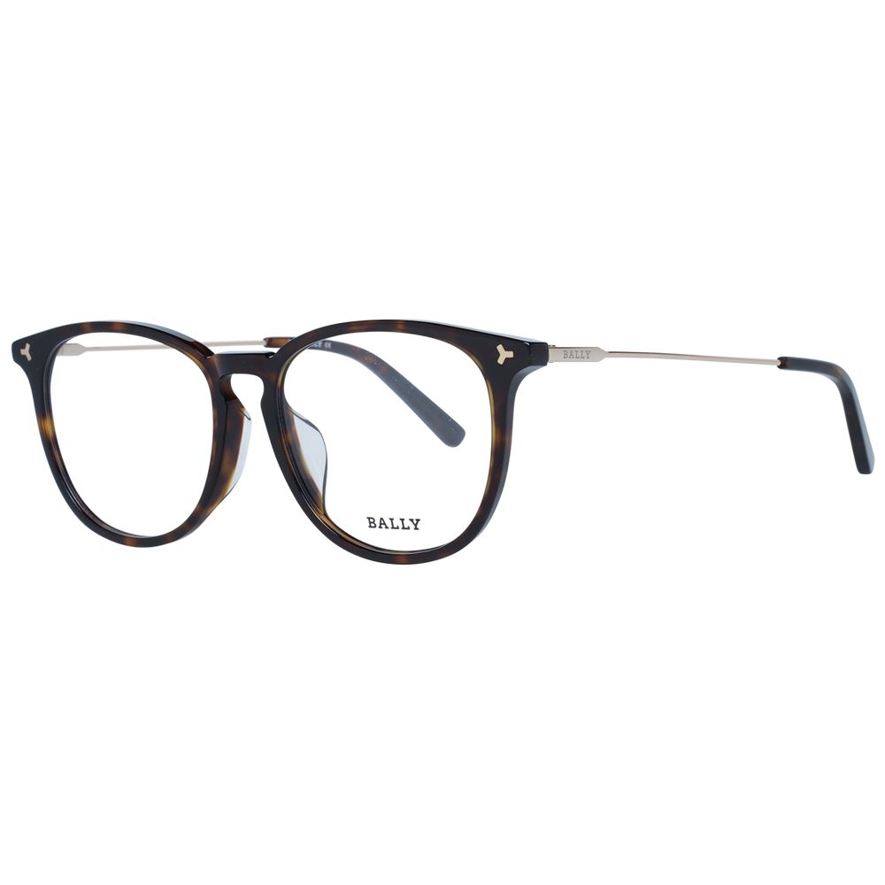 Bally Brown Women Glasses Frame in full-rim round style with plastic brown frame. Gender-specific eyewear with demo lenses. Size 53-16-145.