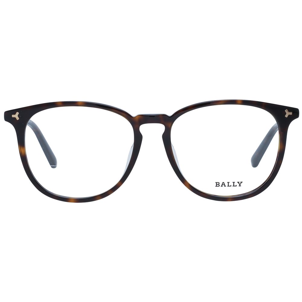 Bally Brown Women Glasses Frame in full-rim style, plastic material, 53-16-145 size with demo lenses, branded case included.