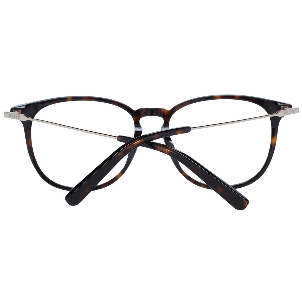 Bally Brown Women Glasses Frame full-rim round style with plastic brown frame, lenses demo effect, includes branded case.