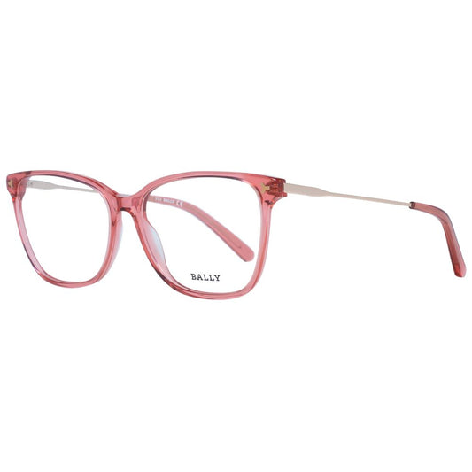 Bally Red Women Glasses Frame, full-rim trapezium design in red metal and plastic with demo lenses, size 55-15-140.