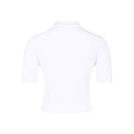 Back view of Balmain Ribbed buttoned top in white, featuring short sleeves and ribbed knit design.