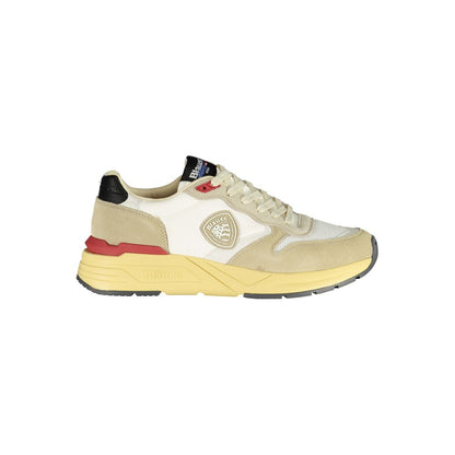 Blauer Beige Polyester Men Sneaker with leather and polyethylene accents, featuring a stylish beige hue and prominent Blauer logo.