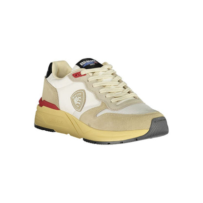 Blauer Beige Polyester Men Sneaker with leather details and logo badge, perfect for stylish and comfortable footwear.
