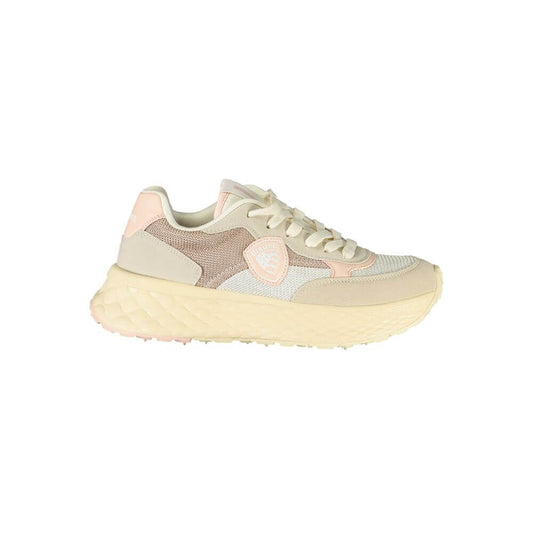Blauer Beige Polyester Women Sneaker with pink details and removable footbed for comfort, perfect for sporty and chic styles.