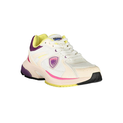 Blauer White Polyester Women Sneaker with purple, pink, and yellow design accents.