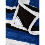 Bottega Veneta Blue Cotton Beach Towel with black and white stripes and logo tag displayed.
