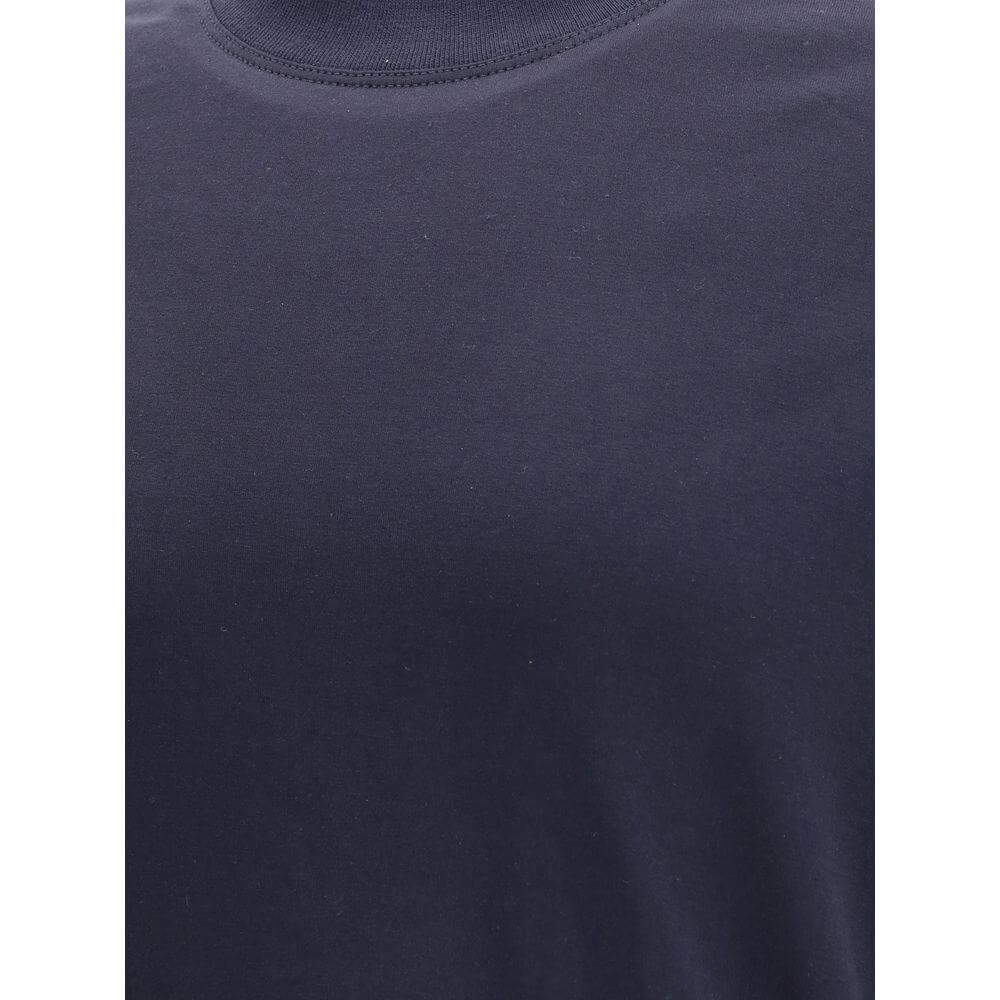 Brunello Cucinelli Blue Cotton Long Sleeve T-Shirt with ribbed crew neck and monochrome pattern for a refined casual look.