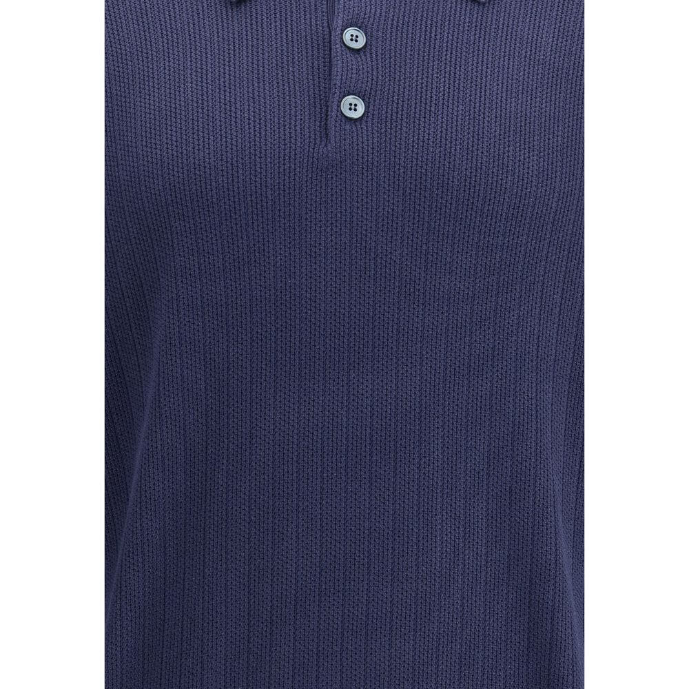 Brunello Cucinelli Blue Cotton Sweatshirt with ribbed design and three-button closure, showcasing classic style and elegant texture.