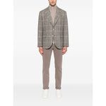 Men's checkered blazer and trousers with Brunello Cucinelli Cashmere Zipped Cardigan underneath, showcasing elegant Italian fashion.