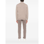 Back view of Brunello Cucinelli Cashmere Zipped Cardigan in brown with high neck and long sleeves, worn by a model.