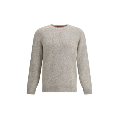 Brunello Cucinelli Gray Alpaca Vicugna Pacos Sweatshirt with ribbed crew neck and modern mélange pattern, perfect for colder seasons.
