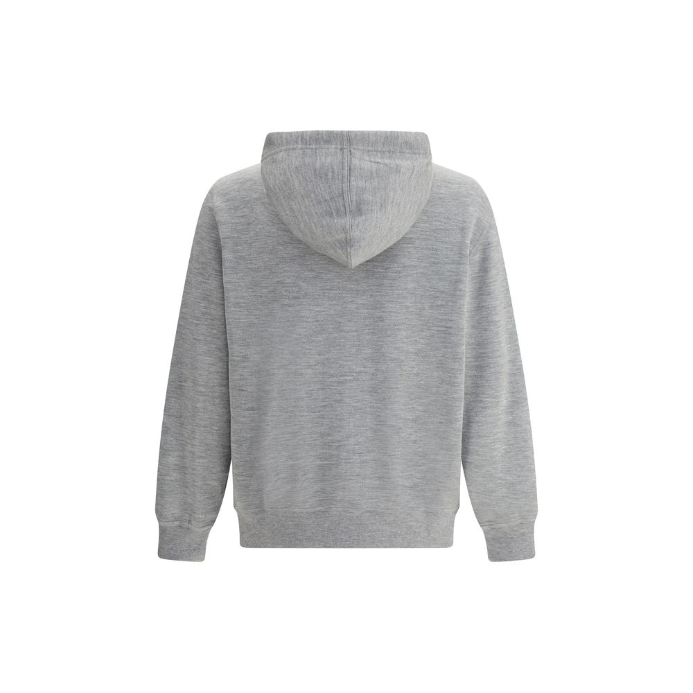 Back view of Brunello Cucinelli Gray Cashmere Sweatshirt with hood, showcasing ribbed cuffs and hem for a classic fit.