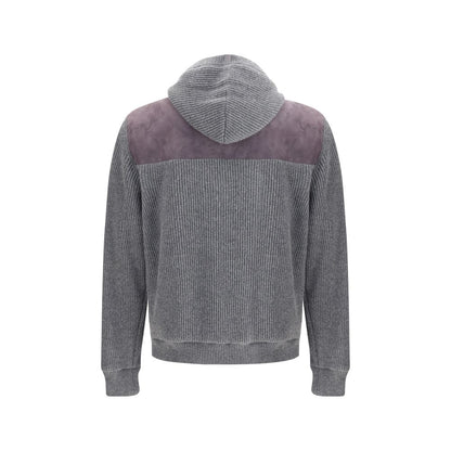 Back view of Brunello Cucinelli Gray Wool Jackets And Coat with suede yoke and ribbed knit design