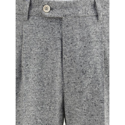 Close-up of Brunello Cucinelli Gray Wool Two-Piece Suit trousers with button detail.
