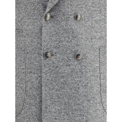 Brunello Cucinelli Gray Wool Two-Piece Suit with metal button closure and patch pockets