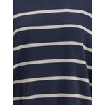Striped pattern detail of Brunello Cucinelli Hooded Sweater in navy and white, showcasing luxury cashmere fabric.