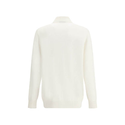 Back view of Brunello Cucinelli White Cashmere Cardigan featuring ribbed details, Autumn-Winter 2025 collection.