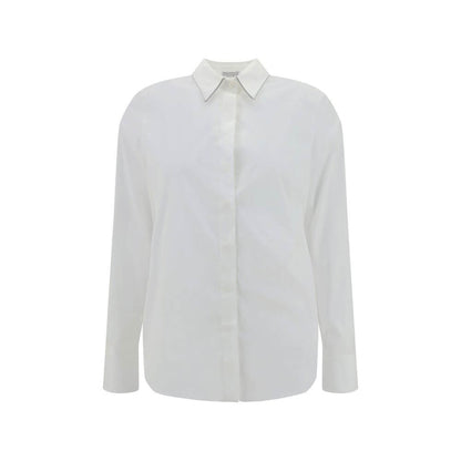 Brunello Cucinelli White Cotton Dress Shirt with classic collar and luxury detailing.