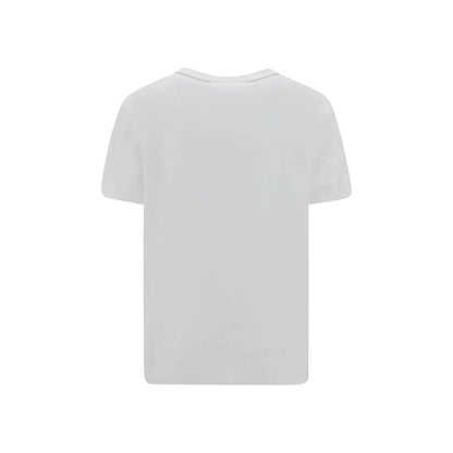 Brunello Cucinelli White Cotton T-Shirt with jewel detail and ribbed crew neck, back view, elegant and versatile design.