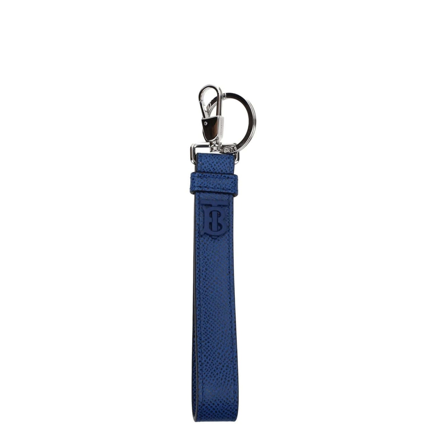 Burberry Blue Leather Keychain with front logo and clips closure, designed for casual style, in navy blue leather, MPN 8065994.