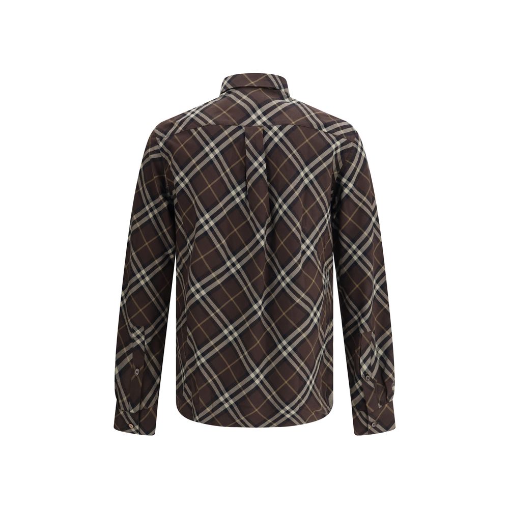 Burberry Brown Cotton Pattern Shirt with iconic check design and long sleeves, perfect for a stylish and comfortable fit.