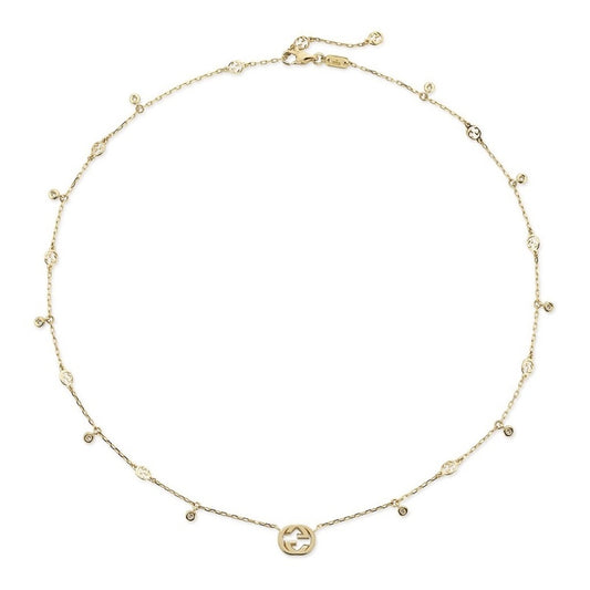 Delicate gold necklace, COLLANE GUCCI MOD. YBB729402002, featuring intricate chain design and signature emblem.