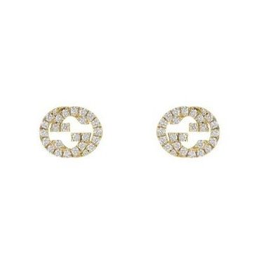 Gold and diamond earrings with interlocking G design, similar to COLLANE GUCCI MOD. YBD729408002 style.