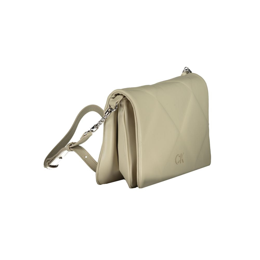 Calvin Klein Beige Cotton Handbag with adjustable strap, 2 compartments, internal card pocket, contrasting details, snap closure, CK logo.