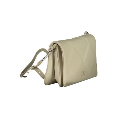 Calvin Klein Beige Cotton Handbag with adjustable strap, 2 compartments, internal card pocket, contrasting details, snap closure, CK logo.