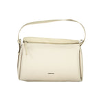 Calvin Klein Beige Polyester Handbag with two handles, adjustable strap, external pocket, and zip closure.