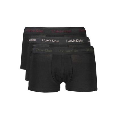 Calvin Klein Black Cotton Underwear boxer tri-pack with elastic waist, logo waistband, and contrast details.