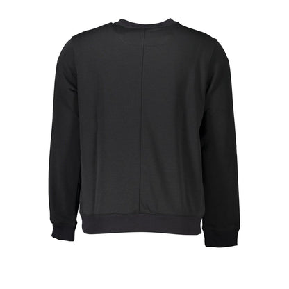 Back view of Calvin Klein Black Polyester Men Sweater with a sleek design and athletic appeal, ideal for casual style and comfort.