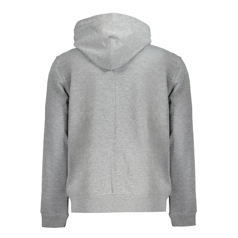 Calvin Klein Gray Polyester Men Sweater with hood displayed from back view, featuring sustainable design in recycled fabric.