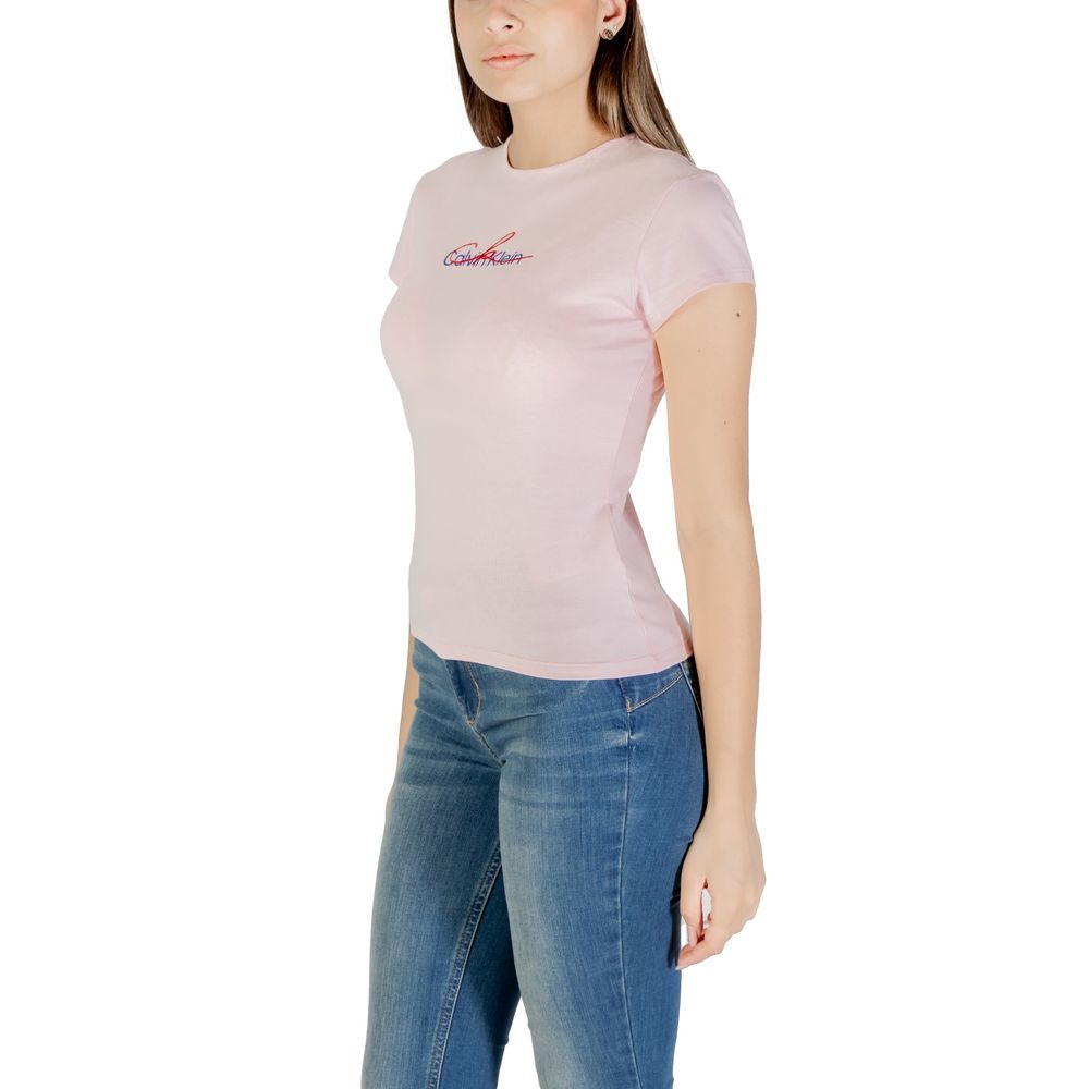 Calvin Klein Jeans Multicolor Recycled Cotton T-Shirt on model, showcasing comfortable fit and logo design for women.