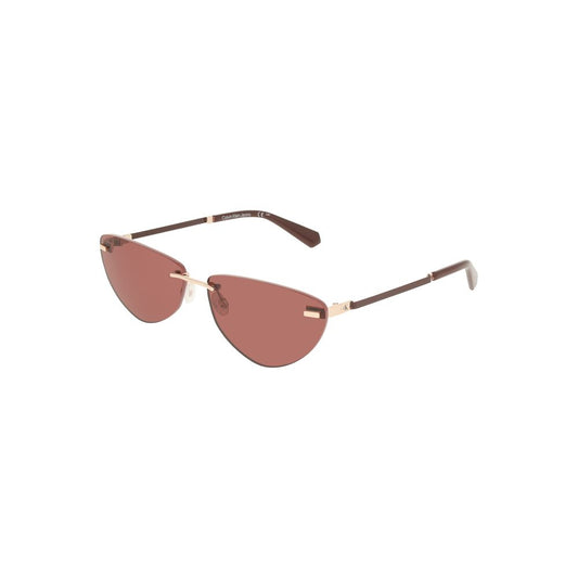 Calvin Klein Pink Metal Women Sunglass with drop-shaped lenses and metal frame.