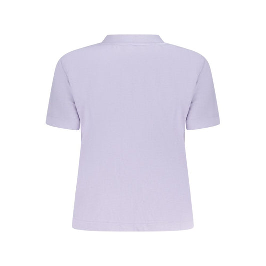 Back view of a Calvin Klein Purple Cotton Women T-Shirt with a classic crew neck and short sleeves, showcasing sleek minimalism in purple.
