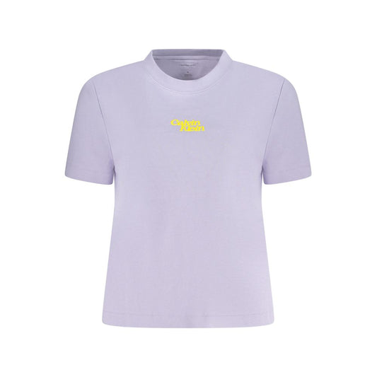Calvin Klein Purple Cotton Women T-Shirt with logo, classic crew neck, short sleeves, made from breathable cotton for stylish comfort.