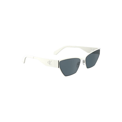 Calvin Klein White Metal Women Sunglass with sleek cat-eye design and smoke lenses for a modern sophisticated look.