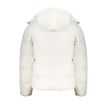 Back view of Calvin Klein White Polyamide Men Jacket with hood removed, showcasing sleek and eco-conscious design ideal for fashion-forward men.