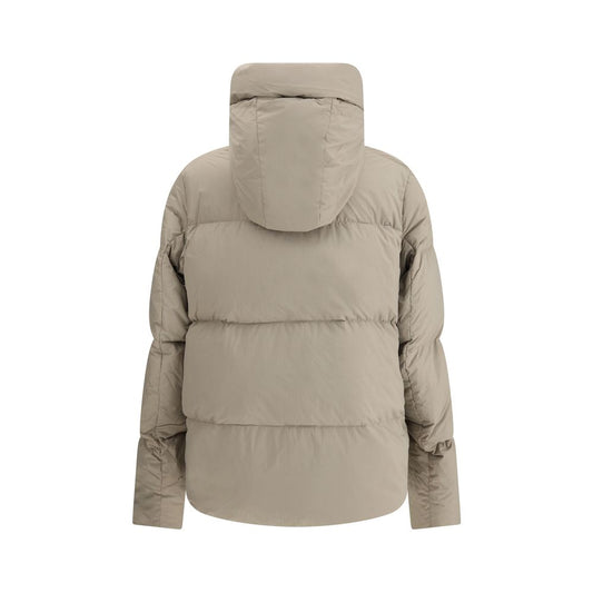 Canada Goose Black Nylon Crofton Puffer matte jacket with drawstring hood, oversize fit, back view.