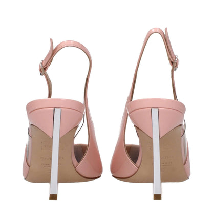 Back view of Casadei Pink Leather High Heel Pumps with buckle closure and silver details.