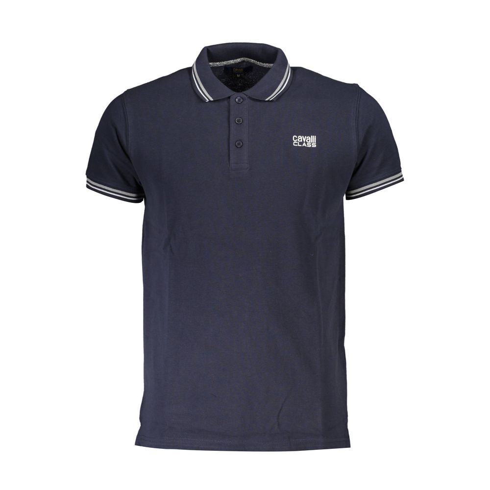 Cavalli Class Blue Cotton Men Polo Shirt with contrasting details and iconic logo, crafted for modern comfort and bold sophistication.