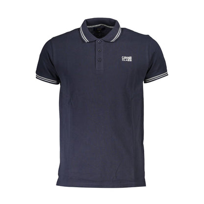 Cavalli Class Blue Cotton Men Polo Shirt with contrasting details and iconic logo, crafted for modern comfort and bold sophistication.