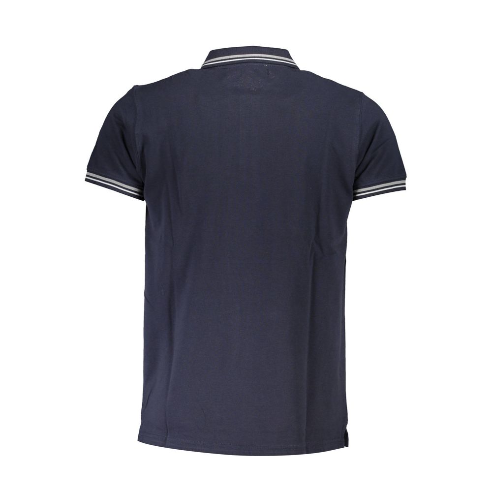 Back view of Cavalli Class Blue Cotton Men Polo Shirt showcasing design and craftsmanship.