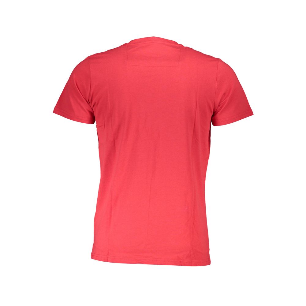 Back view of Cavalli Class Red Cotton Men T-Shirt showcasing vibrant color and luxurious design.