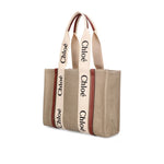 Chloé Chloe Woody Medium Tote Bag with linen composition, leather detail, and double shoulder strap. Made in Italy for women.