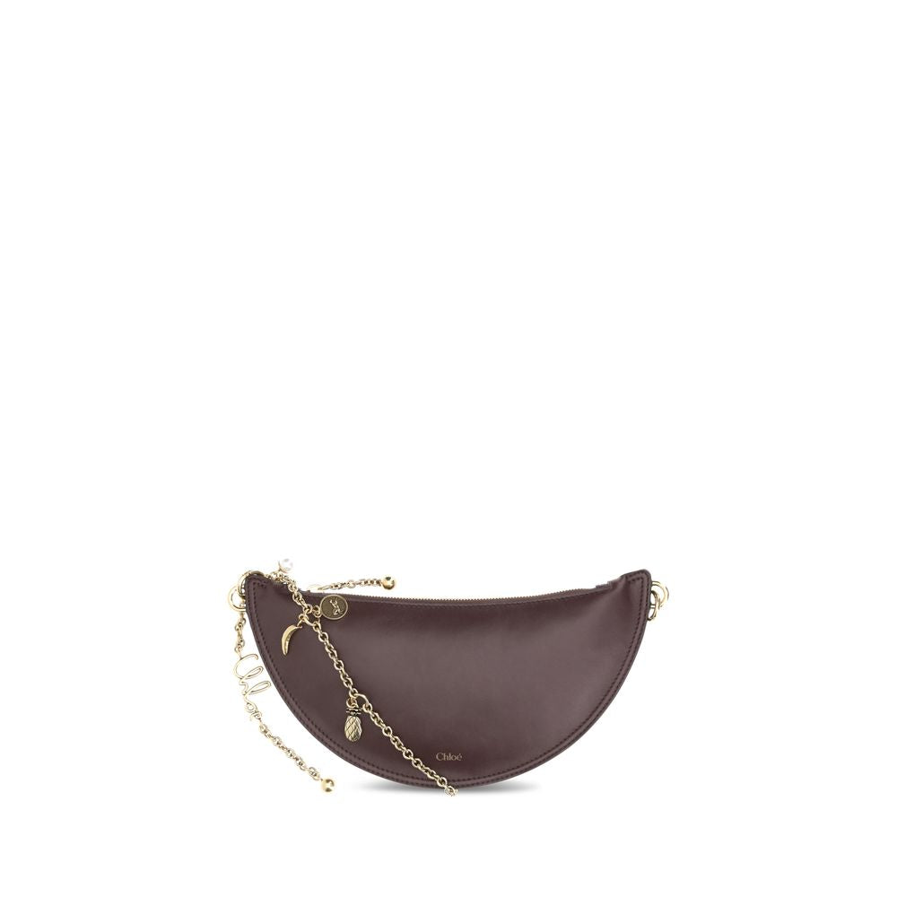 Chloé Icons Shoulder Bag in brown lambskin leather with gold chain and charm details, elegant and versatile cross-body fashion accessory.