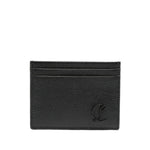 Christian Louboutin Mooncrest leather card case in black, embossed logo, multiple card slots, grained texture, 10x8 cm